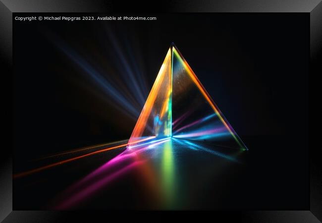 A prism dividing a lightbeam into the spectral colors created wi Framed Print by Michael Piepgras