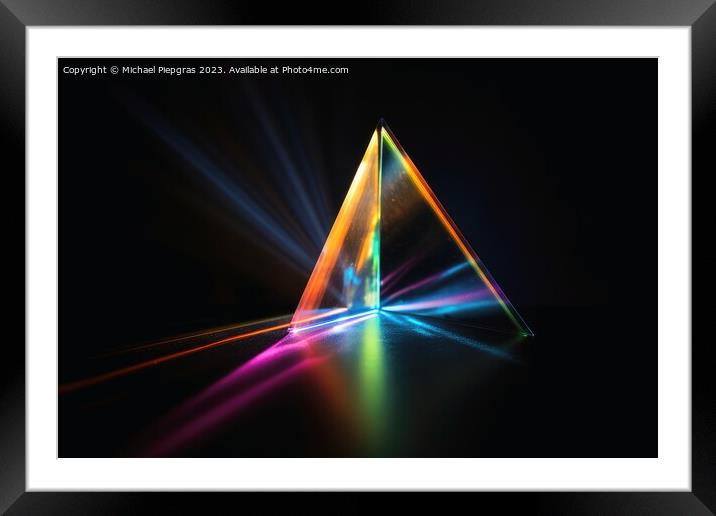 A prism dividing a lightbeam into the spectral colors created wi Framed Mounted Print by Michael Piepgras