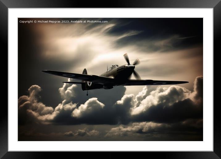 A second world war fighting plane in a dramatic sky created with Framed Mounted Print by Michael Piepgras