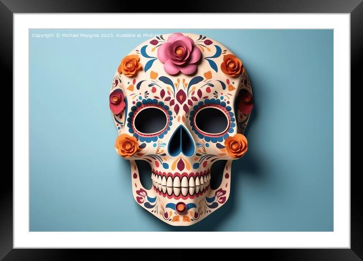 A skull for Dia de Los Muertos on light background created with  Framed Mounted Print by Michael Piepgras