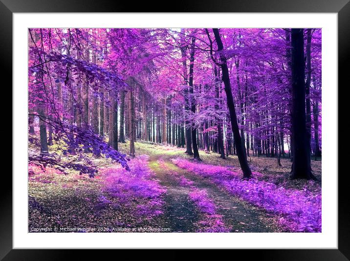 Beautiful pink and purple infrared panorama view into a forest l Framed Mounted Print by Michael Piepgras
