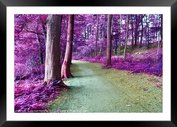 Beautiful pink and purple infrared panorama of a countryside lan Framed Mounted Print by Michael Piepgras