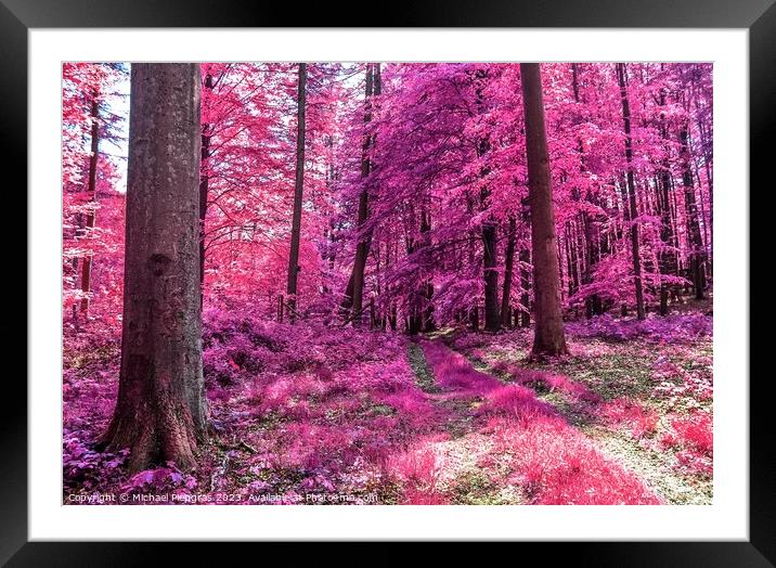 Beautiful pink and purple infrared panorama of a countryside lan Framed Mounted Print by Michael Piepgras