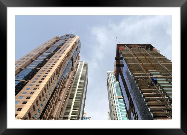 Luxury modern skyscrapers in the center of Dubai city. United Ar Framed Mounted Print by Michael Piepgras