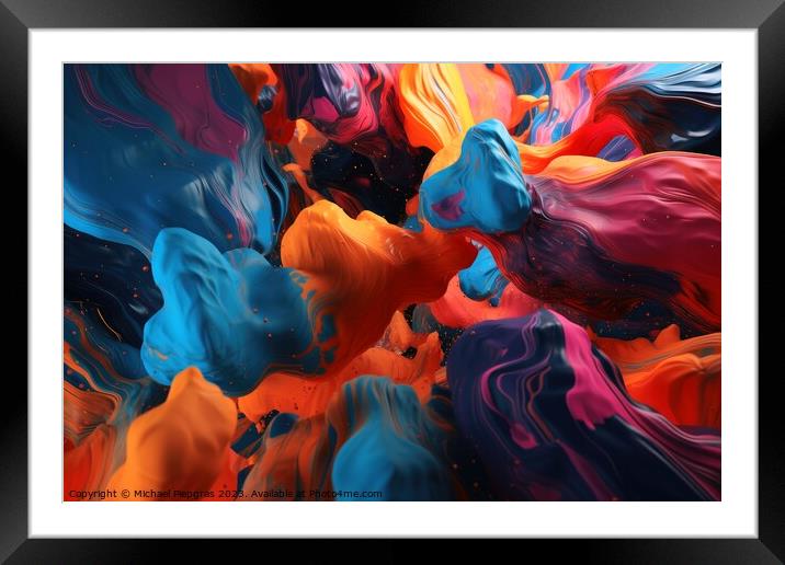 Abstract and fluid colors in different shades created with gener Framed Mounted Print by Michael Piepgras