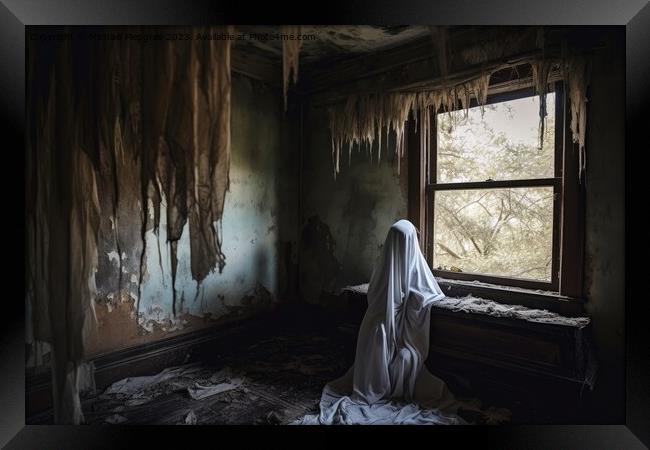 Inside an abandoned haunted house created with generative AI tec Framed Print by Michael Piepgras