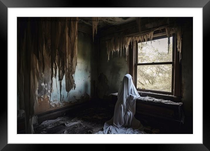 Inside an abandoned haunted house created with generative AI tec Framed Mounted Print by Michael Piepgras