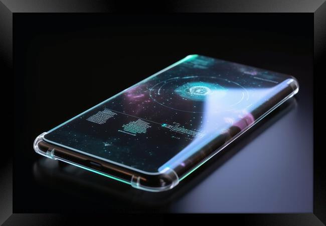Smartphone with a holographic display created with generative AI Framed Print by Michael Piepgras