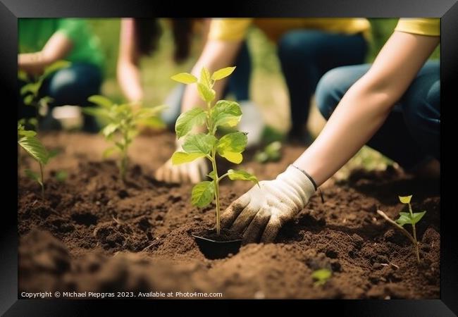 Planting trees for sustainable food production created with gene Framed Print by Michael Piepgras