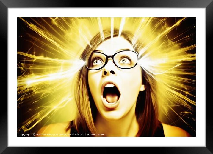 Portrait of a surprised woman in bright light created with gener Framed Mounted Print by Michael Piepgras
