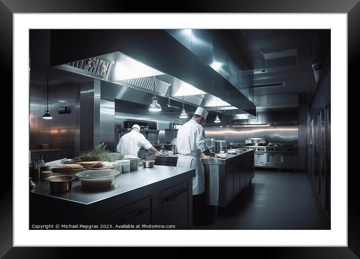 Professional chefs cooking in a modern kitchen created with gene Framed Mounted Print by Michael Piepgras