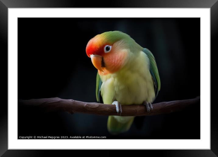 A beautiful lovebird created with generative AI technology. Framed Mounted Print by Michael Piepgras