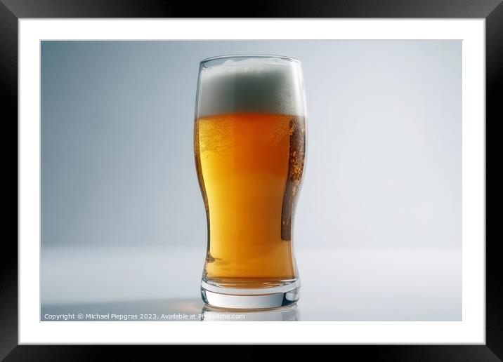 A big glass of beer on a white background created with generativ Framed Mounted Print by Michael Piepgras