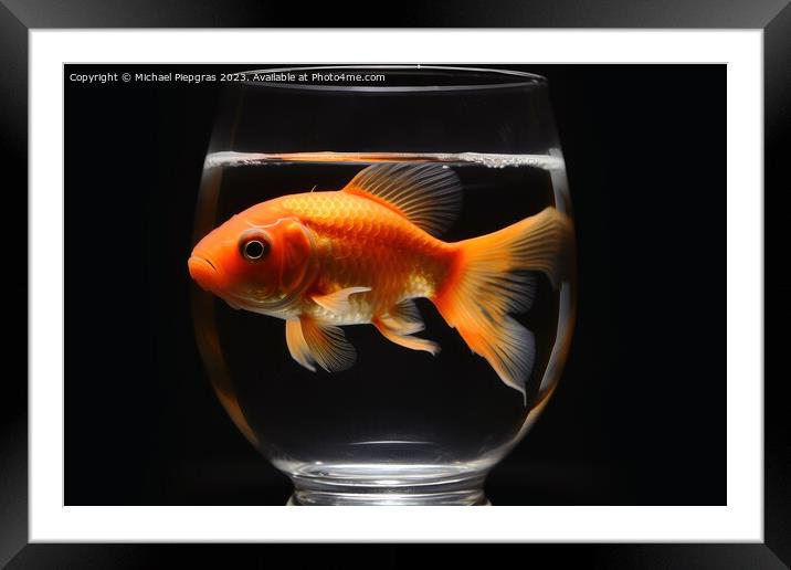 A goldfish swimming in a glass created with generative AI techno Framed Mounted Print by Michael Piepgras