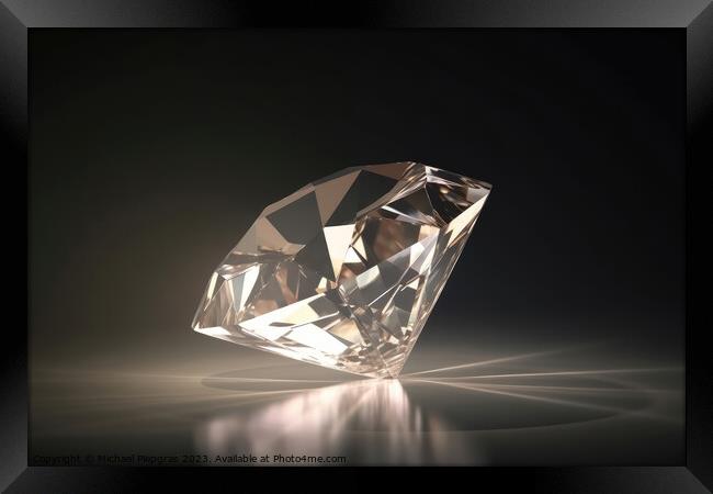 A large diamond on a light background with caustic light created Framed Print by Michael Piepgras