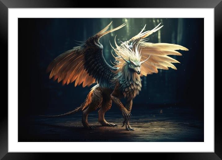 A mythical creature with wings created with generative AI techno Framed Mounted Print by Michael Piepgras