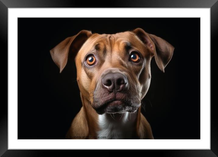 A portrait of a stunned dogs face with wide open eyes created wi Framed Mounted Print by Michael Piepgras