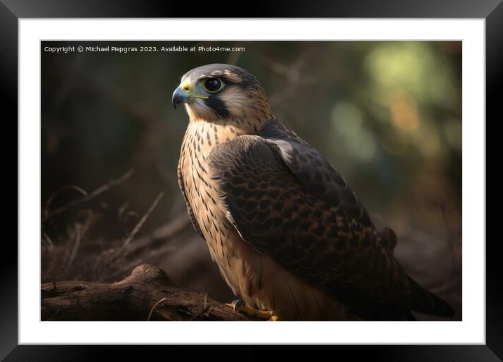 A wild falcon in a close up view created with generative AI tech Framed Mounted Print by Michael Piepgras