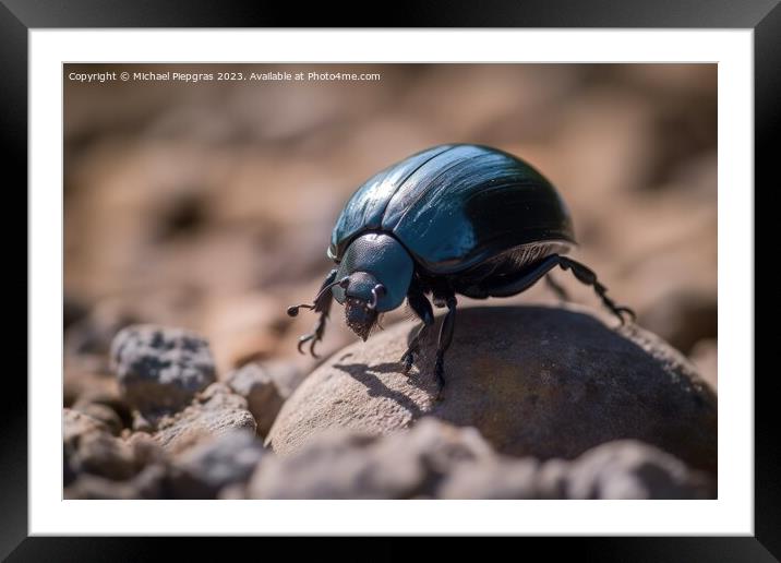 Dung beetle in a close up view created with generative AI techno Framed Mounted Print by Michael Piepgras