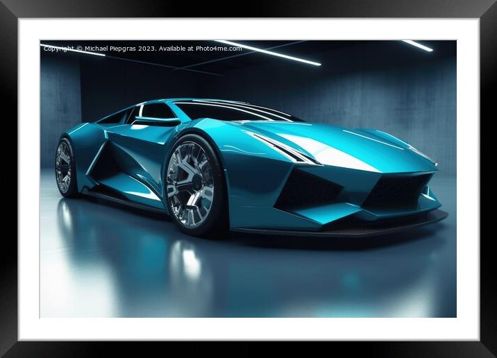 Modern luxury sports car created with generative AI technology. Framed Mounted Print by Michael Piepgras