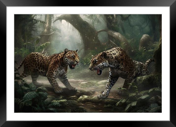 Rumble in the jungle two beasts fighting created with generative Framed Mounted Print by Michael Piepgras