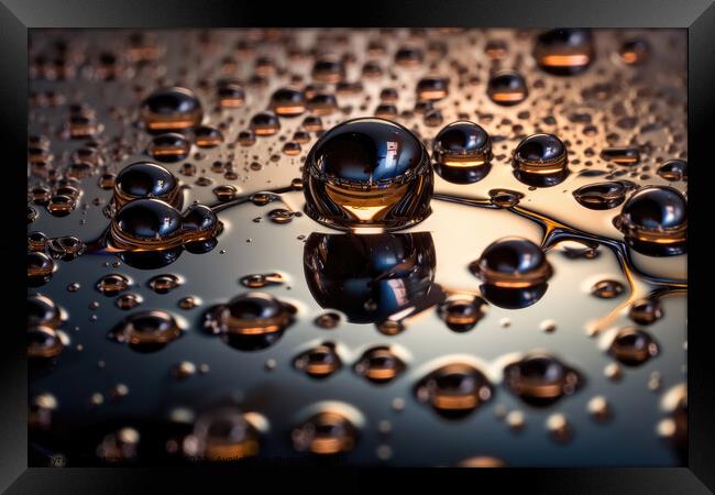 Surface of liquid mercury created with generative AI technology. Framed Print by Michael Piepgras