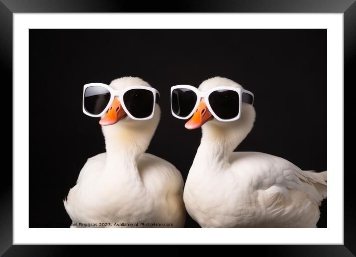 Two cool goose wearing sunglasses created with generative AI tec Framed Mounted Print by Michael Piepgras