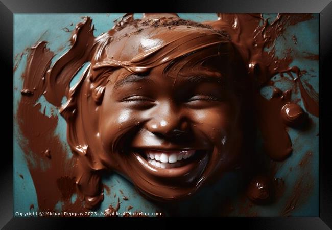 A happy childs face made of chocolate created with generative AI Framed Print by Michael Piepgras