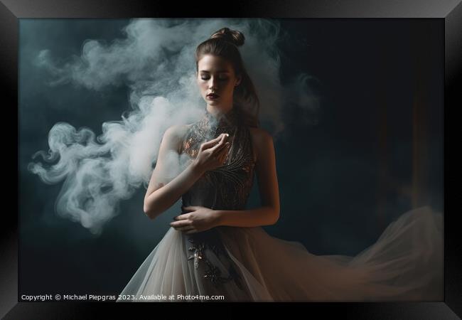 Gorgeous woman with an elegant dress and some smoke created with Framed Print by Michael Piepgras