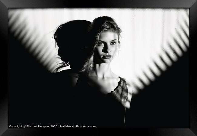 A Woman in light and shadow in black and white created with gene Framed Print by Michael Piepgras