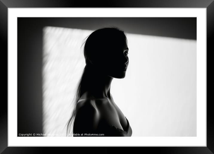 A Woman in light and shadow in black and white created with gene Framed Mounted Print by Michael Piepgras