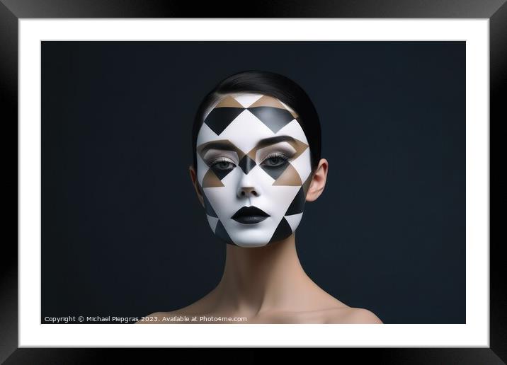 A woman with a cubic face make up created with generative AI tec Framed Mounted Print by Michael Piepgras