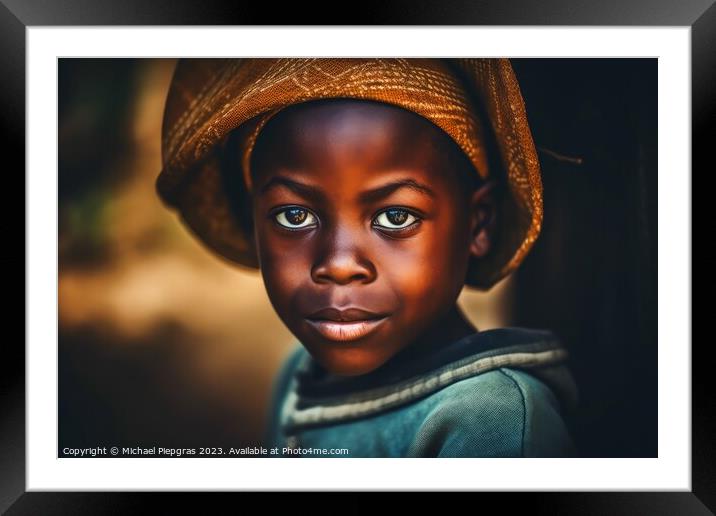 An african child portrait created with generative  Framed Mounted Print by Michael Piepgras