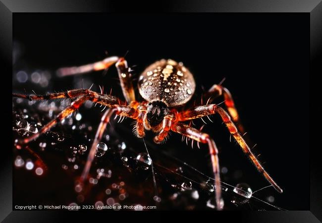 A european spider in a web created with generative AI technology Framed Print by Michael Piepgras