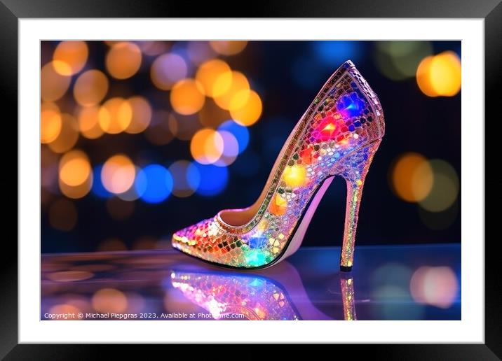 A high heel made of glass bokeh lights background created with g Framed Mounted Print by Michael Piepgras
