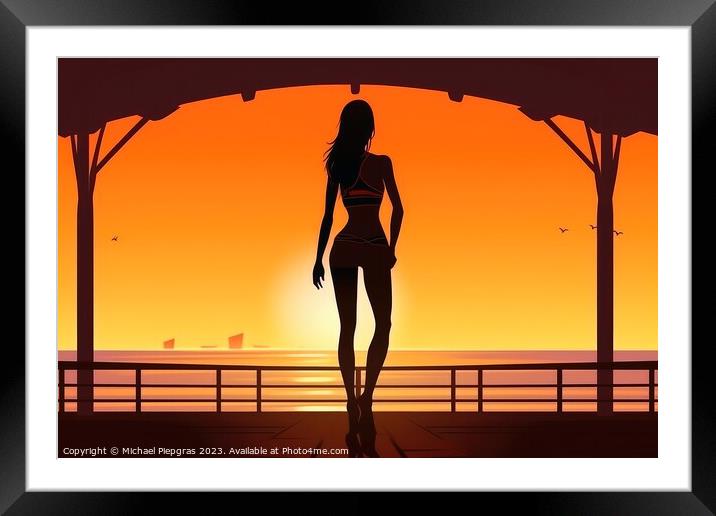 Artwork of a sexy woman wearing a bikini at the beach during sun Framed Mounted Print by Michael Piepgras