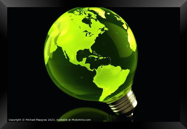 Green energy concept lightbulb created with generative AI techno Framed Print by Michael Piepgras