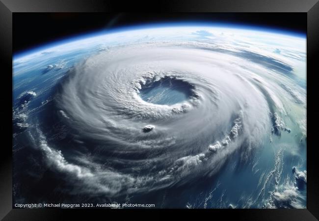 Looking from space on a hurricane on planet earth created with g Framed Print by Michael Piepgras
