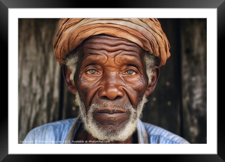 An old black man portrait created with generative AI technology. Framed Mounted Print by Michael Piepgras