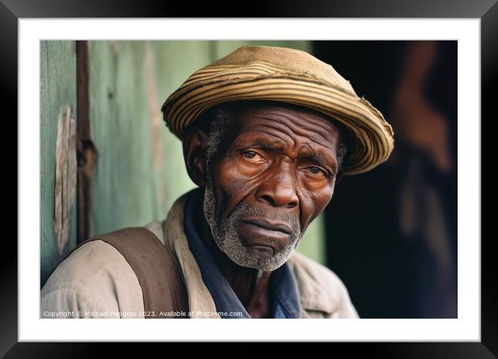 An old black man portrait created with generative AI technology. Framed Mounted Print by Michael Piepgras