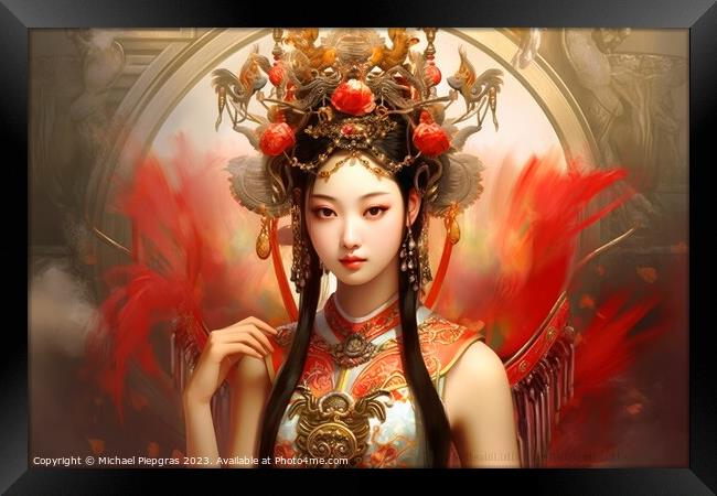 A traditional China girl portrait created with generative AI tec Framed Print by Michael Piepgras