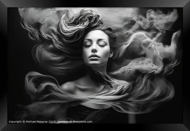 Surreal portrait in black and white created with generative AI t Framed Print by Michael Piepgras