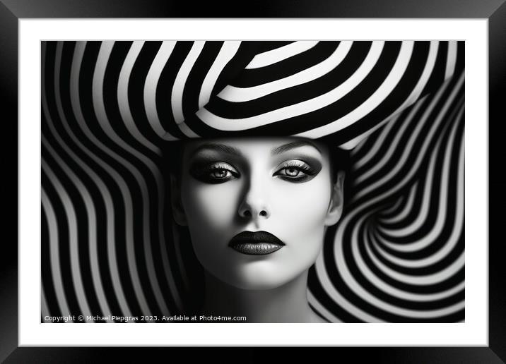 Surreal portrait in black and white created with generative AI t Framed Mounted Print by Michael Piepgras