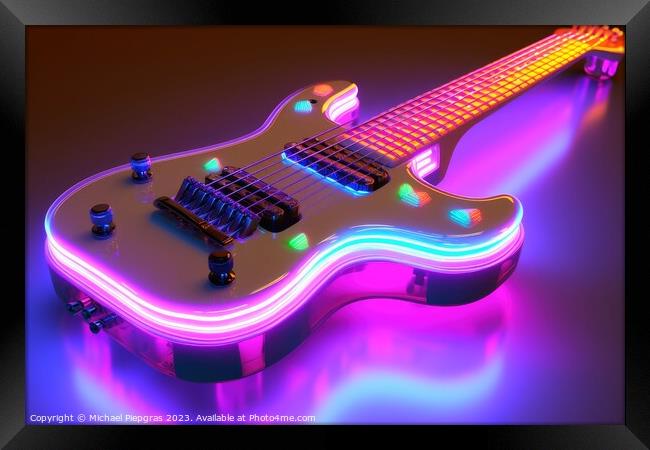 A futuristic guitar in a cool design created with generative AI  Framed Print by Michael Piepgras