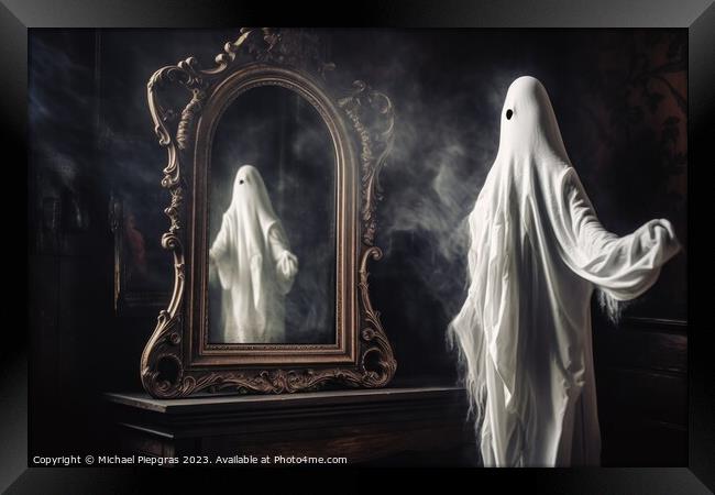 A ghost coming out of an old mirror created with generative AI t Framed Print by Michael Piepgras