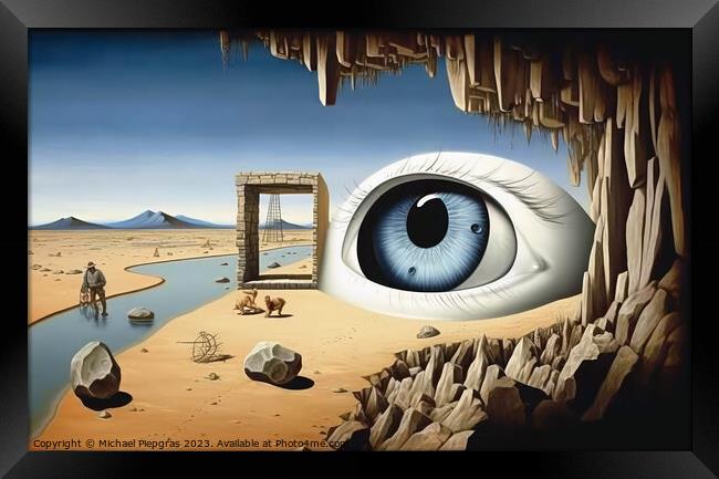 A surreal artwork of humans and landscapes created with generati Framed Print by Michael Piepgras