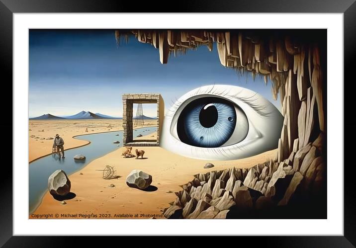 A surreal artwork of humans and landscapes created with generati Framed Mounted Print by Michael Piepgras