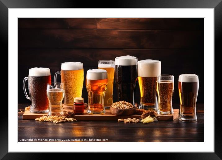 A concept of fresh beer in warm light created with generative AI Framed Mounted Print by Michael Piepgras