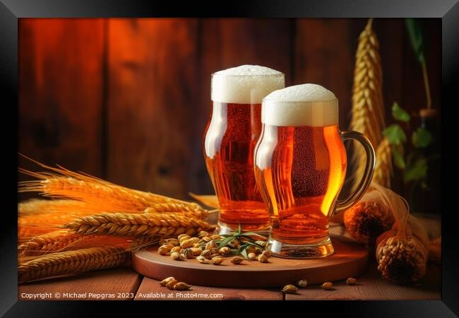 A concept of fresh beer in warm light created with generative AI Framed Print by Michael Piepgras