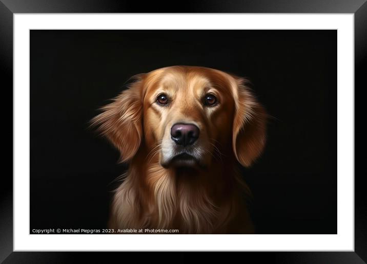 Portrait of a cute golden retriever dog created with generative  Framed Mounted Print by Michael Piepgras